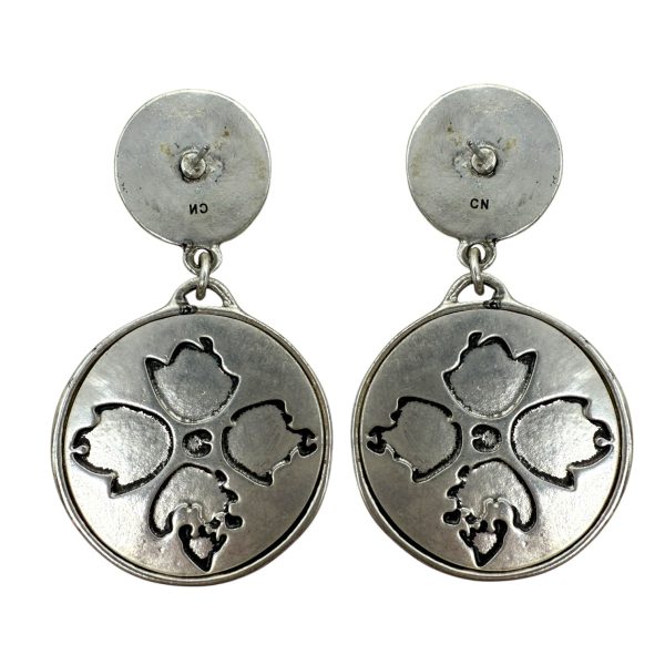 Silver ToneFloral  Leather Charm Drop Earrings Designer By Patricia Nash For Sale