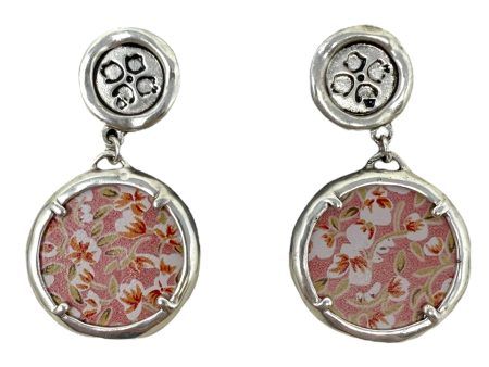 Silver ToneFloral  Leather Charm Drop Earrings Designer By Patricia Nash For Sale