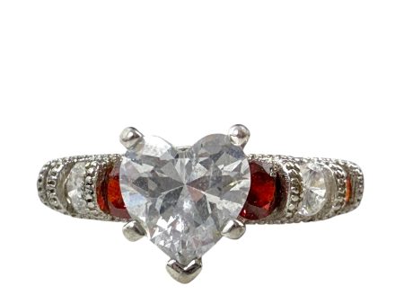 Heart Cubic Zirconia Red Pumpkin Garnet Solitaire Silver 925 Ring By Clothes Mentor, Size: 6 Online now