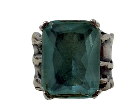 925 Sterling Silver Aqua Blue Glass Statement Ring By Silpada, Size: 7 For Sale